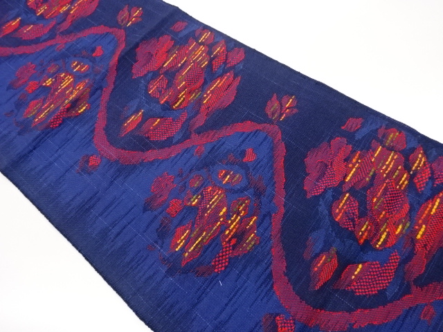 JAPANESE NAGOYA OBI / TSUMUGI / WOVEN FLOWER & BIRD